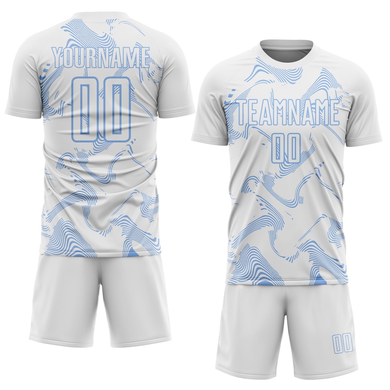 Custom White Light Blue Curve Lines Sports Sublimation Soccer Uniform Jersey photo 2