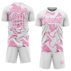 Custom White Pink Curve Lines Sports Sublimation Soccer Uniform Jersey photo 2