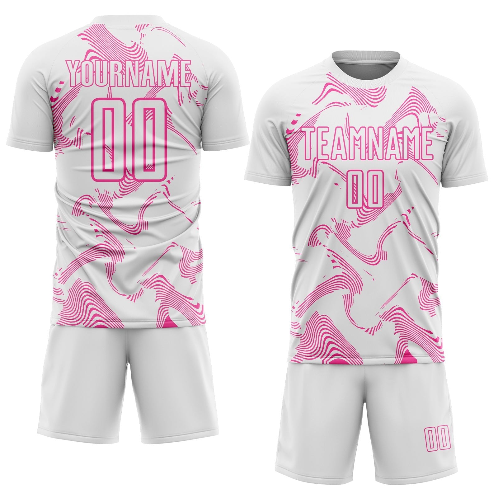 Custom White Pink Curve Lines Sports Sublimation Soccer Uniform Jersey photo 2
