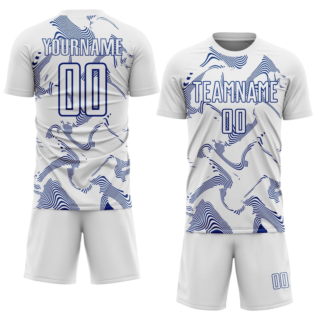 Custom White Royal Curve Lines Sports Sublimation Soccer Uniform Jersey photo 2