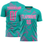 Custom Aqua Pink-White Curve Lines Sports Sublimation Soccer Uniform Jersey