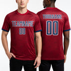 Custom Red Navy-White Geometric Shape Sports Sublimation Soccer Uniform Jersey worn front and back