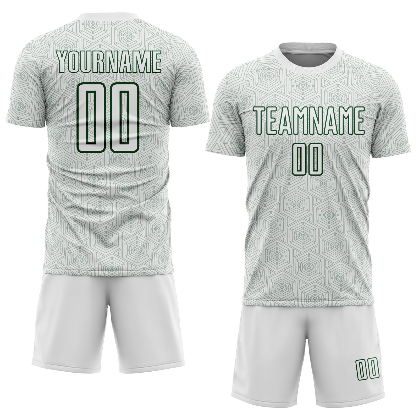 Custom White Green Geometric Shape Sports Sublimation Soccer Uniform Jersey photo 2