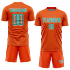 Custom Orange Aqua-White Geometric Shape Sports Sublimation Soccer Uniform Jersey photo 2