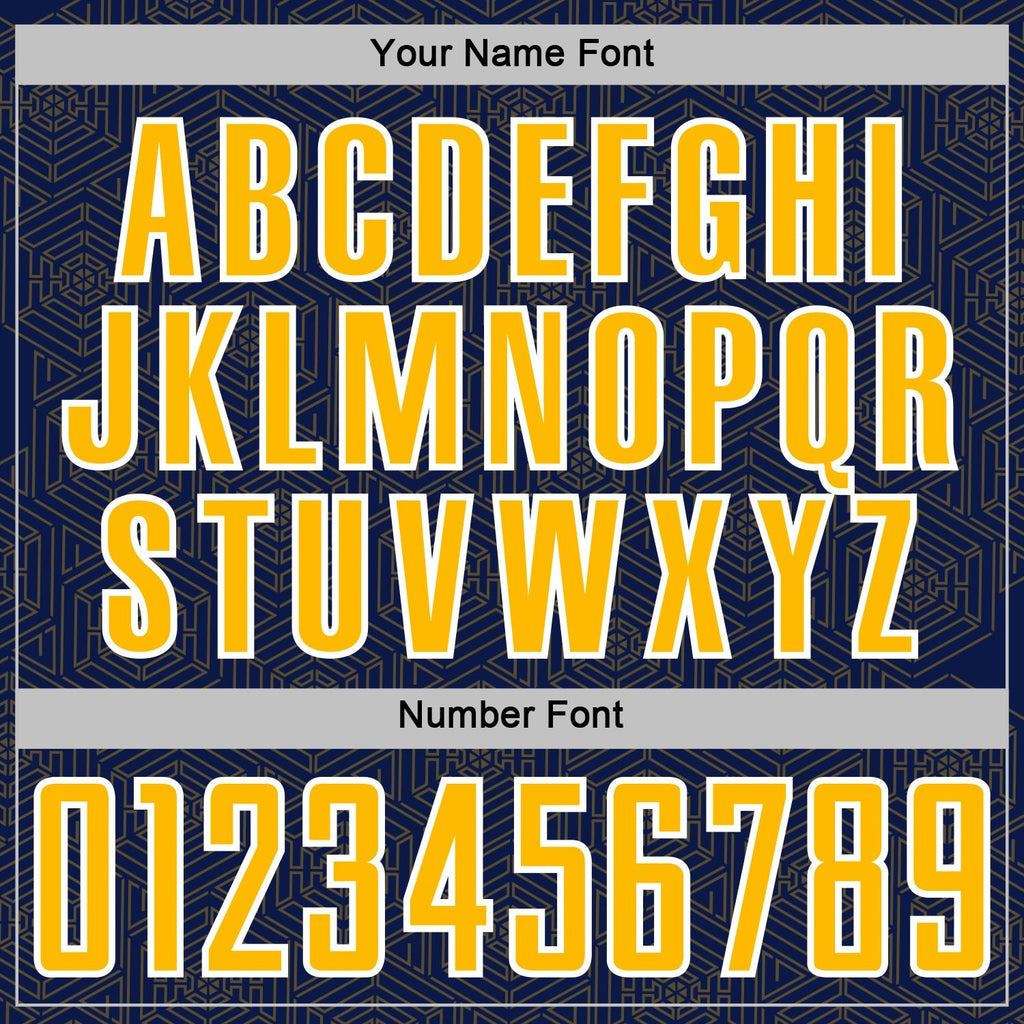 Custom Navy Gold-White Geometric Shape Sports Sublimation Soccer Uniform Jersey photo 5