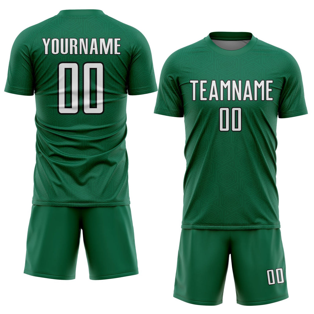 Custom Kelly Green White-Black Geometric Shape Sports Sublimation Soccer Uniform Jersey photo 2