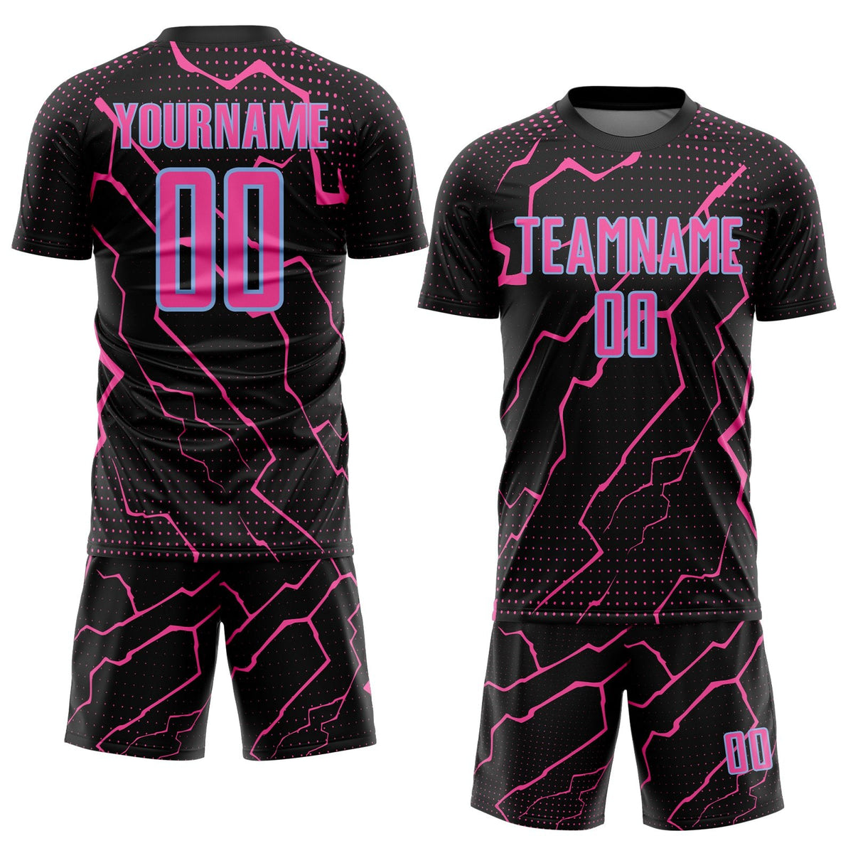 Custom Black Pink-Light Blue Lightning Sports Sublimation Soccer Uniform Jersey photo 2