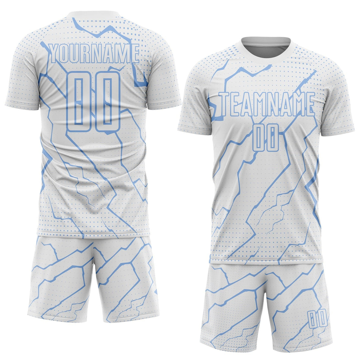 Custom White Light Blue Lightning Sports Sublimation Soccer Uniform Jersey photo 2