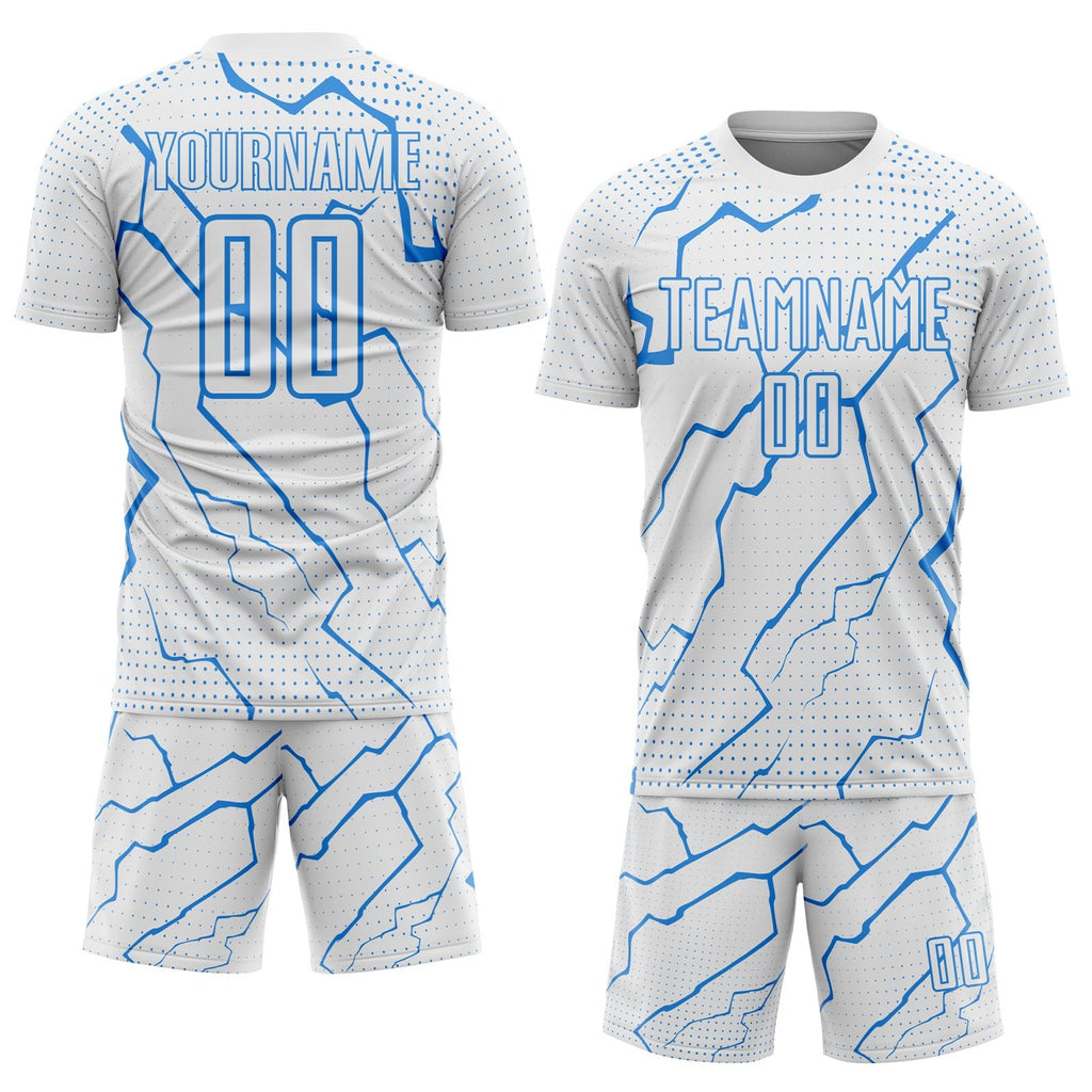 Custom White Powder Blue Lightning Sports Sublimation Soccer Uniform Jersey photo 2
