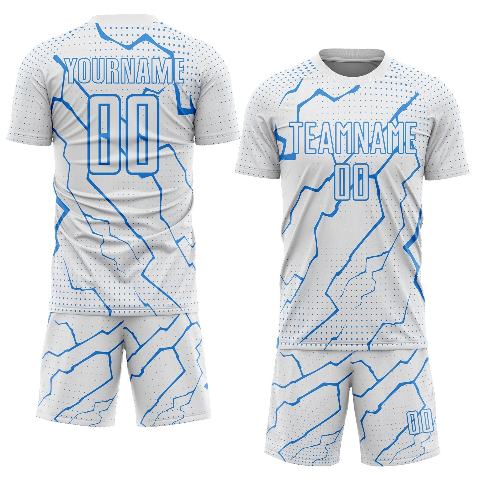 Custom White Powder Blue Lightning Sports Sublimation Soccer Uniform Jersey photo 2