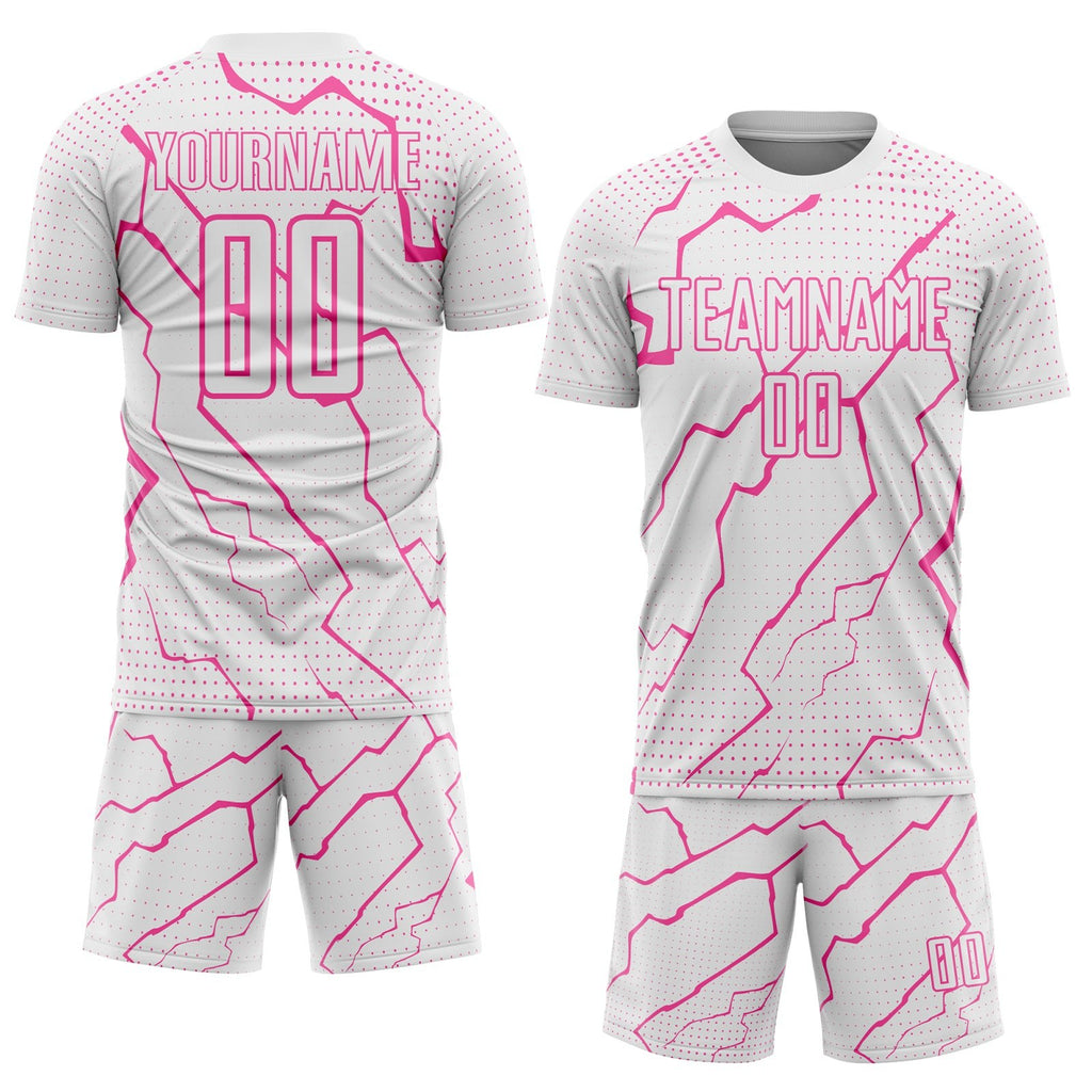 Custom White Pink Lightning Sports Sublimation Soccer Uniform Jersey photo 2