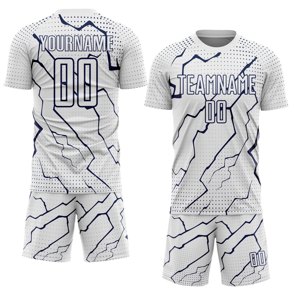 Custom White Navy Lightning Sports Sublimation Soccer Uniform Jersey photo 2