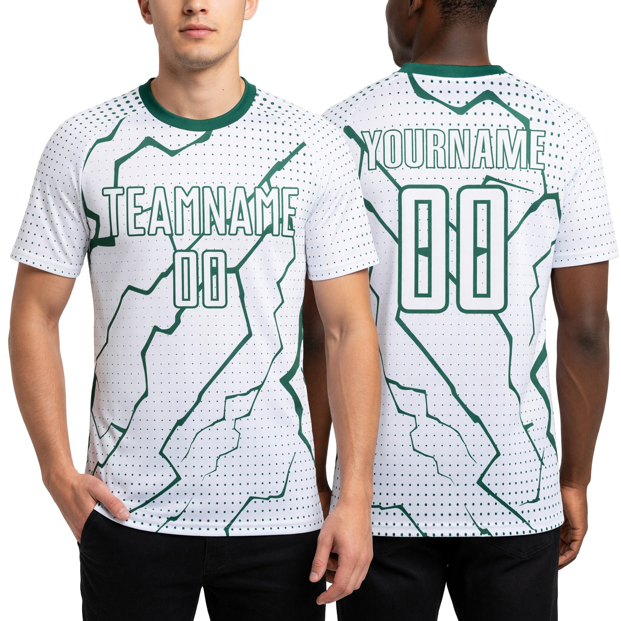 Custom White Kelly Green Lightning Sports Sublimation Soccer Uniform Jersey worn front and back