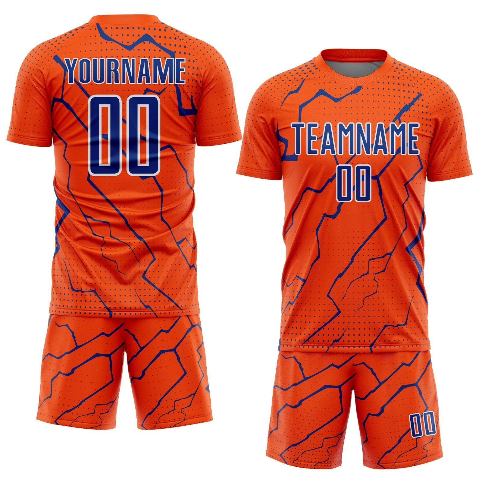 Custom Orange Royal-White Lightning Sports Sublimation Soccer Uniform Jersey photo 2