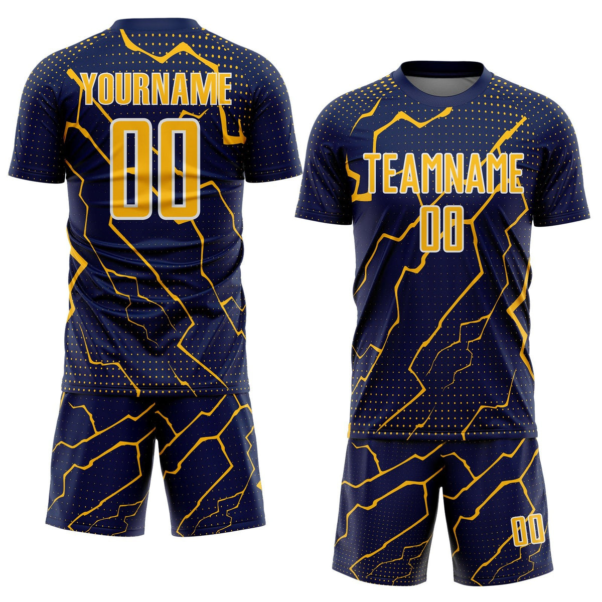 Custom Navy Gold-White Lightning Sports Sublimation Soccer Uniform Jersey photo 2