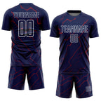 Custom Navy Crimson-White Lightning Sports Sublimation Soccer Uniform Jersey photo 2