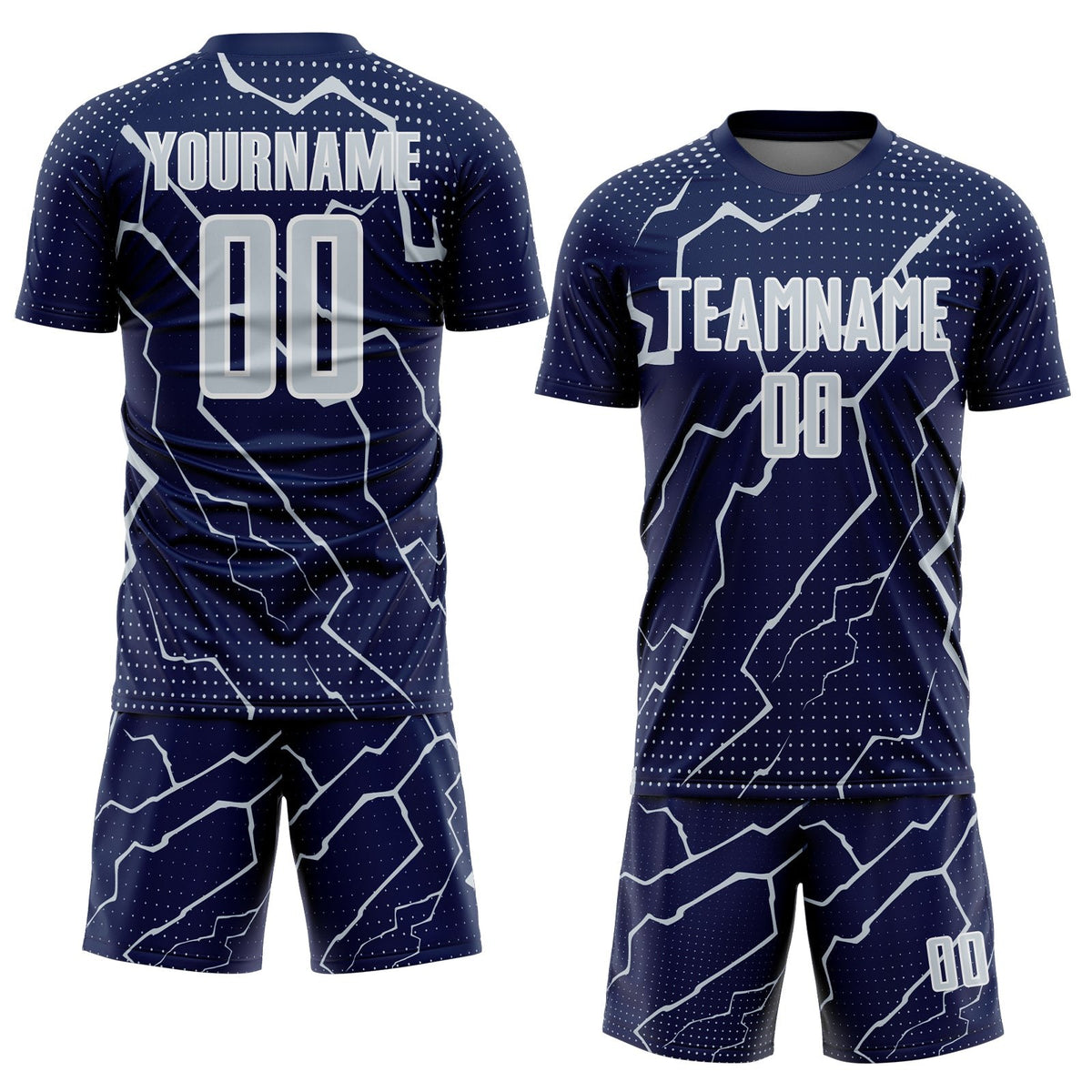 Custom Navy Silver-White Lightning Sports Sublimation Soccer Uniform Jersey photo 2