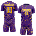 Custom Purple Gold-White Lightning Sports Sublimation Soccer Uniform Jersey photo 2