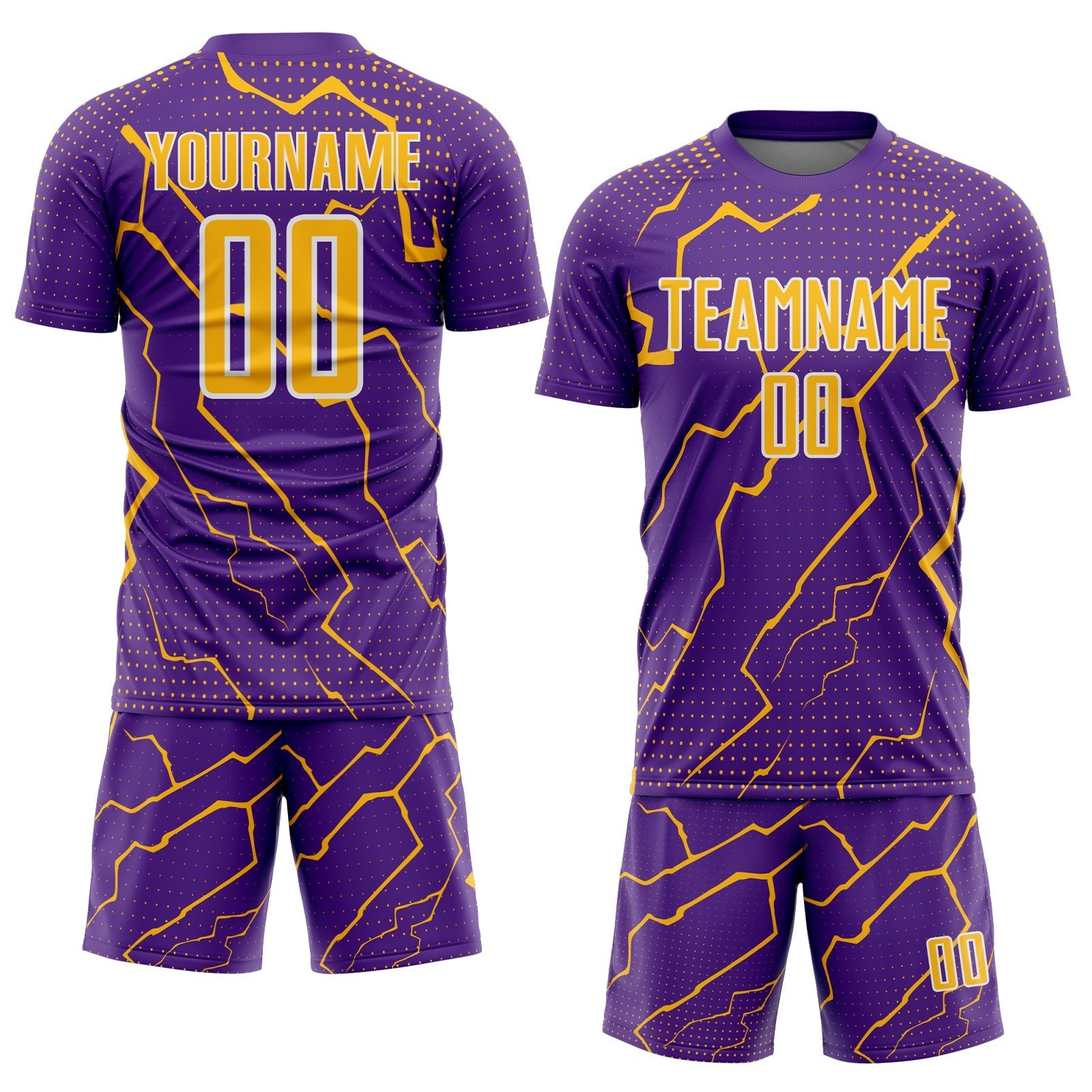 Custom Purple Gold-White Lightning Sports Sublimation Soccer Uniform Jersey photo 2