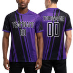 Custom Purple Black-White Lines Sports Sublimation Soccer Uniform Jersey worn front and back