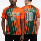 Custom Orange Green-White Lines Sports Sublimation Soccer Uniform Jersey worn front and back