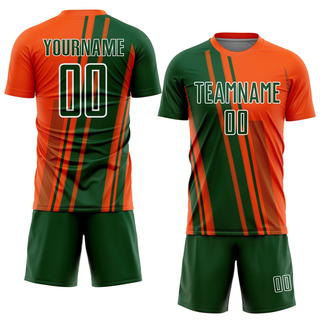 Custom Orange Green-White Lines Sports Sublimation Soccer Uniform Jersey photo 2