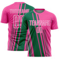 Custom Pink Kelly Green-White Lines Sports Sublimation Soccer Uniform Jersey