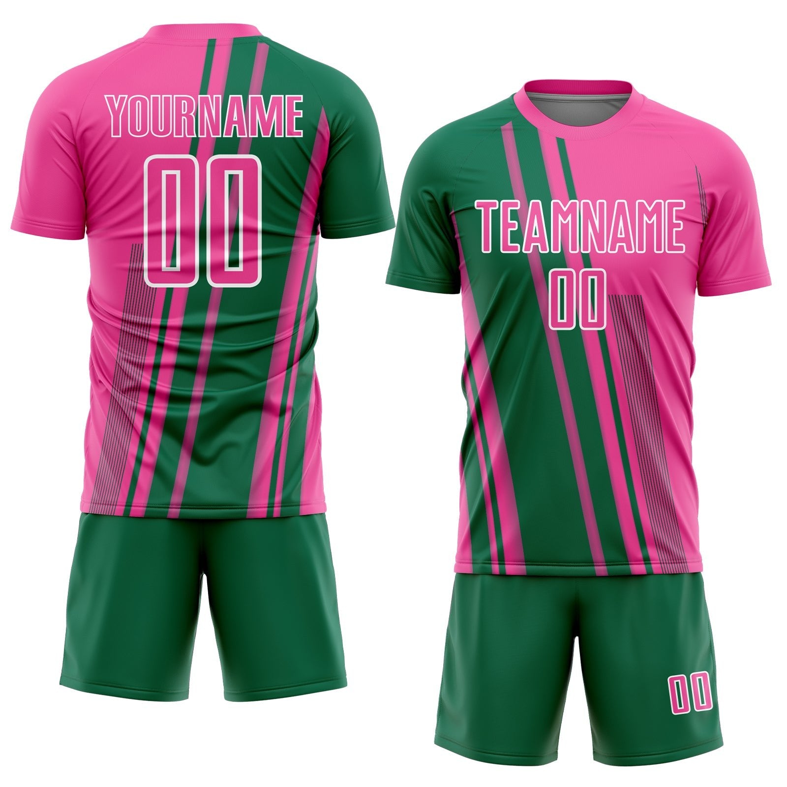 Custom Pink Kelly Green-White Lines Sports Sublimation Soccer Uniform Jersey photo 2
