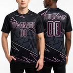 Custom Black Light Pink Lines Sports Sublimation Soccer Uniform Jersey worn front and back