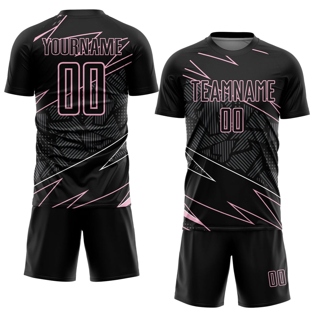 Custom Black Light Pink Lines Sports Sublimation Soccer Uniform Jersey photo 2