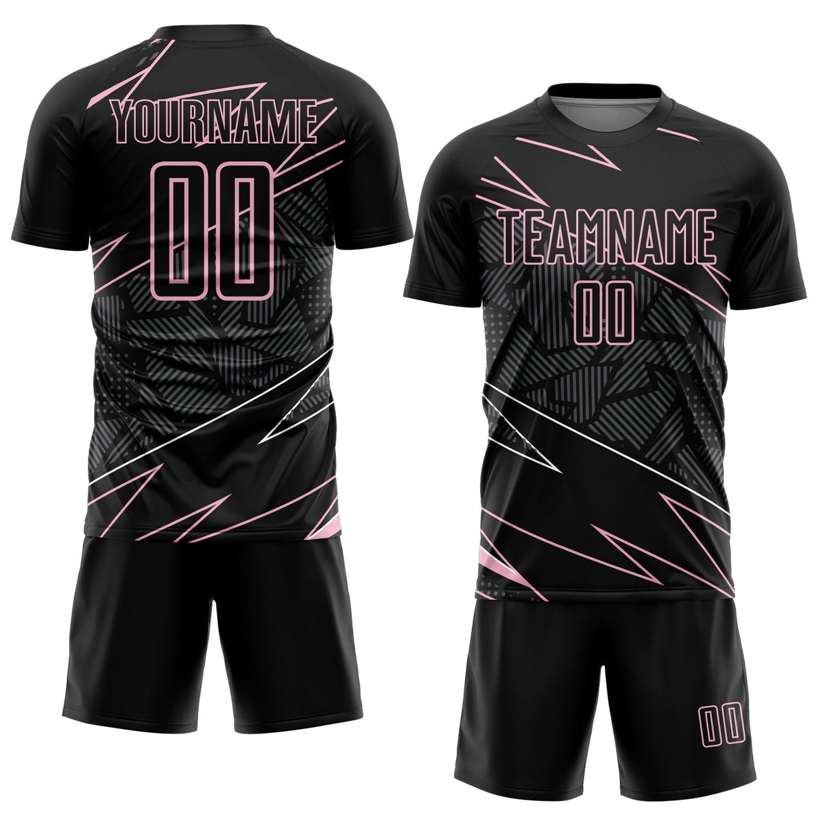 Custom Black Light Pink Lines Sports Sublimation Soccer Uniform Jersey photo 2