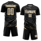 Custom Black Vegas Gold-White Lines Sports Sublimation Soccer Uniform Jersey photo 2