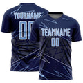 Custom Navy Light Blue-White Lines Sports Sublimation Soccer Uniform Jersey
