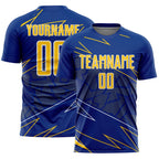 Custom Royal Yellow-White Lines Sports Sublimation Soccer Uniform Jersey