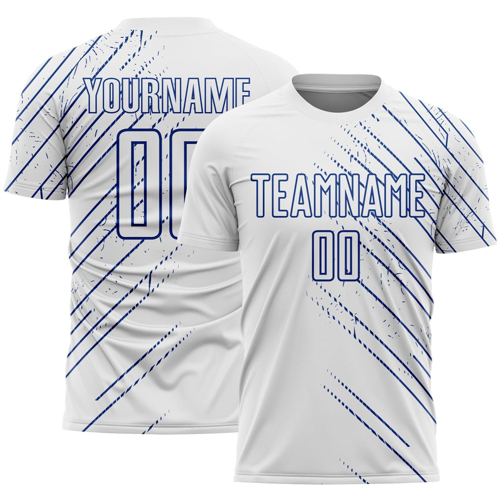 Custom White Royal Lines Sports Sublimation Soccer Uniform Jersey