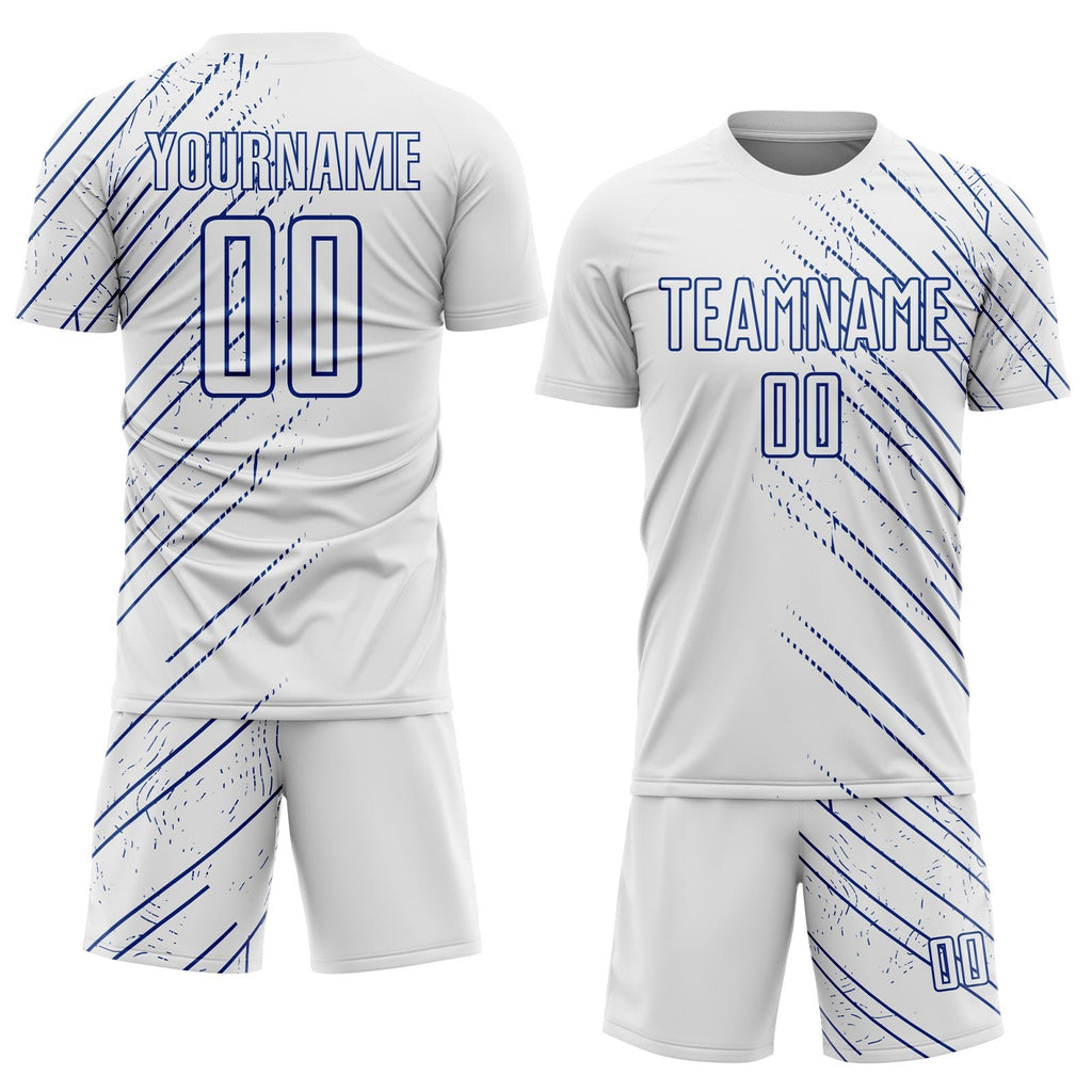 Custom White Royal Lines Sports Sublimation Soccer Uniform Jersey photo 2