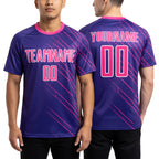 Custom Purple Pink-White Lines Sports Sublimation Soccer Uniform Jersey worn front and back