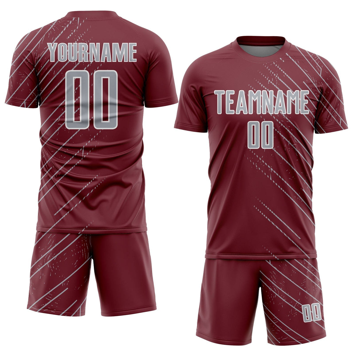 Custom Burgundy Gray-White Lines Sports Sublimation Soccer Uniform Jersey photo 2