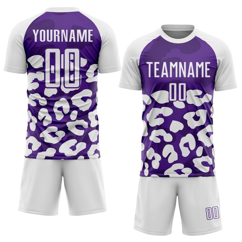 Custom White Purple Animal Leopard Print Sports Sublimation Soccer Uniform Jersey photo 2