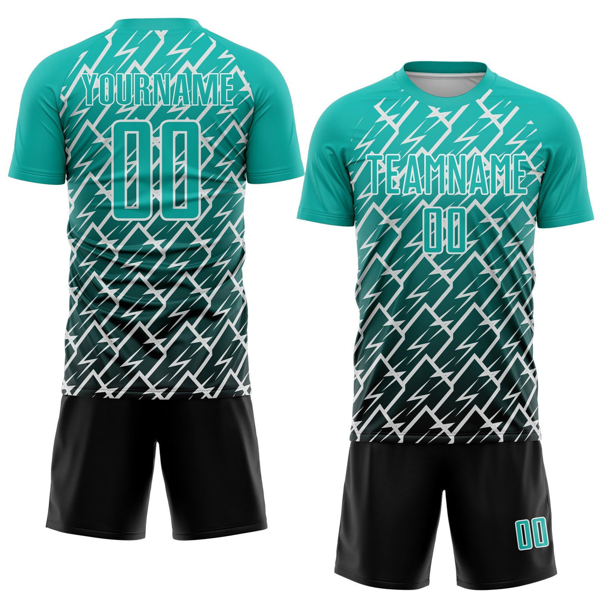 Custom Aqua Black-White Lightning Sports Sublimation Soccer Uniform Jersey photo 2