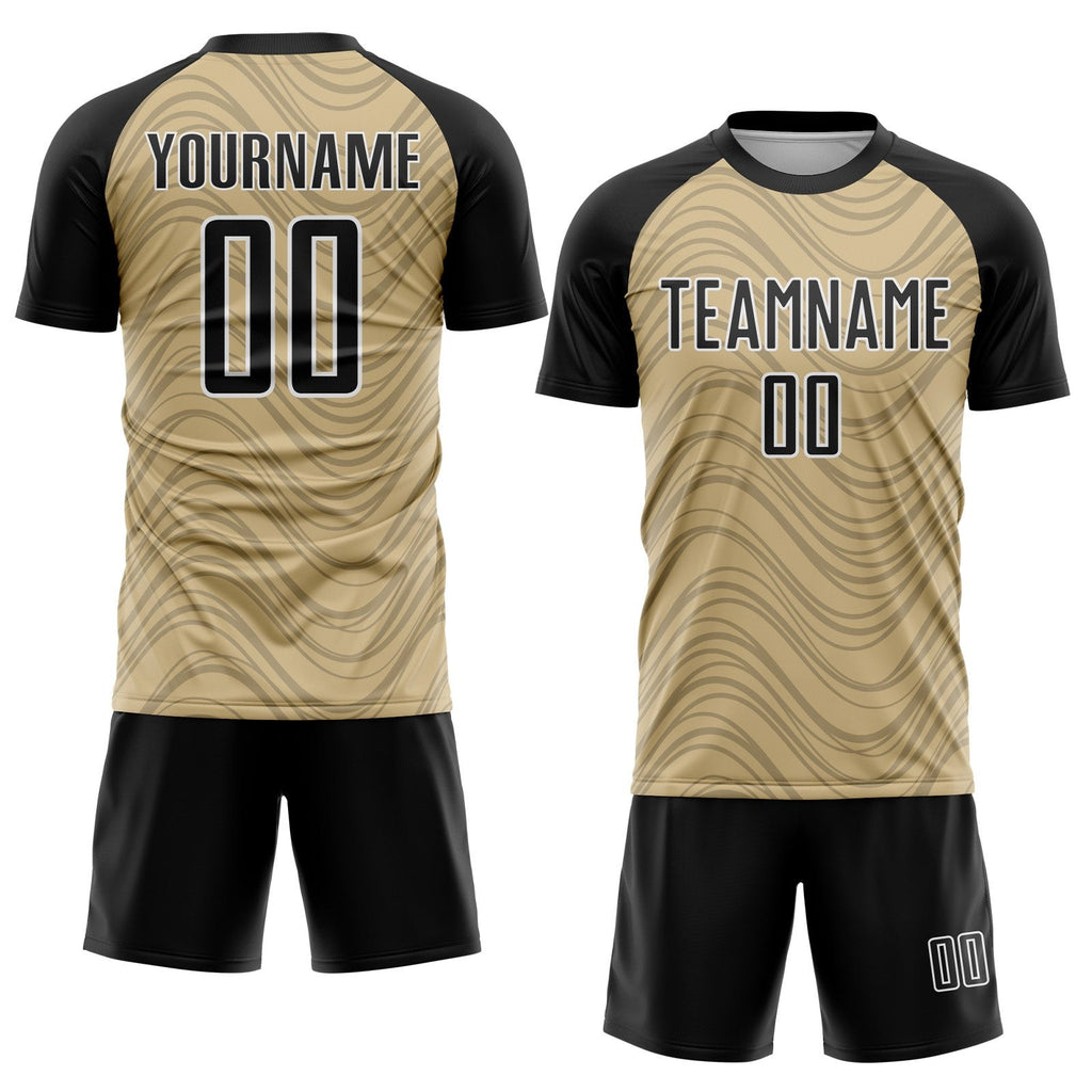 Custom Vegas Gold Black-White Wavy Lines Sports Sublimation Soccer Uniform Jersey photo 2