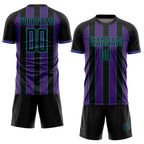 Custom Black Purple-Teal Pinstripe Line Sports Sublimation Soccer Uniform Jersey photo 2