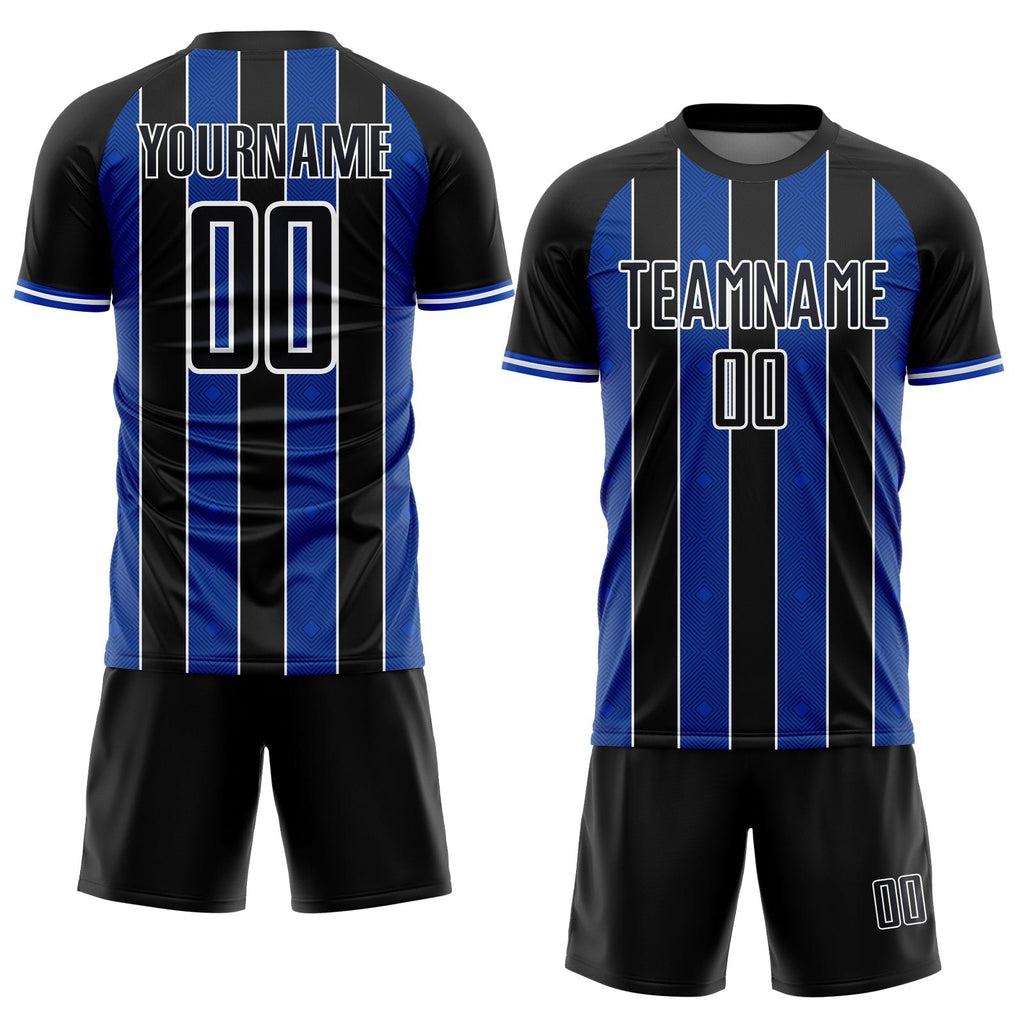 Custom Black Thunder Blue-White Pinstripe Line Sports Sublimation Soccer Uniform Jersey photo 2