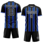 Custom Black Thunder Blue-White Pinstripe Line Sports Sublimation Soccer Uniform Jersey photo 2