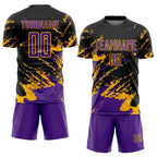 Custom Black Purple-Gold Abstract Fragment Art Splash Sports Sublimation Soccer Uniform Jersey photo 2