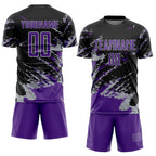 Custom Black Purple-Gray Abstract Fragment Art Splash Sports Sublimation Soccer Uniform Jersey photo 2