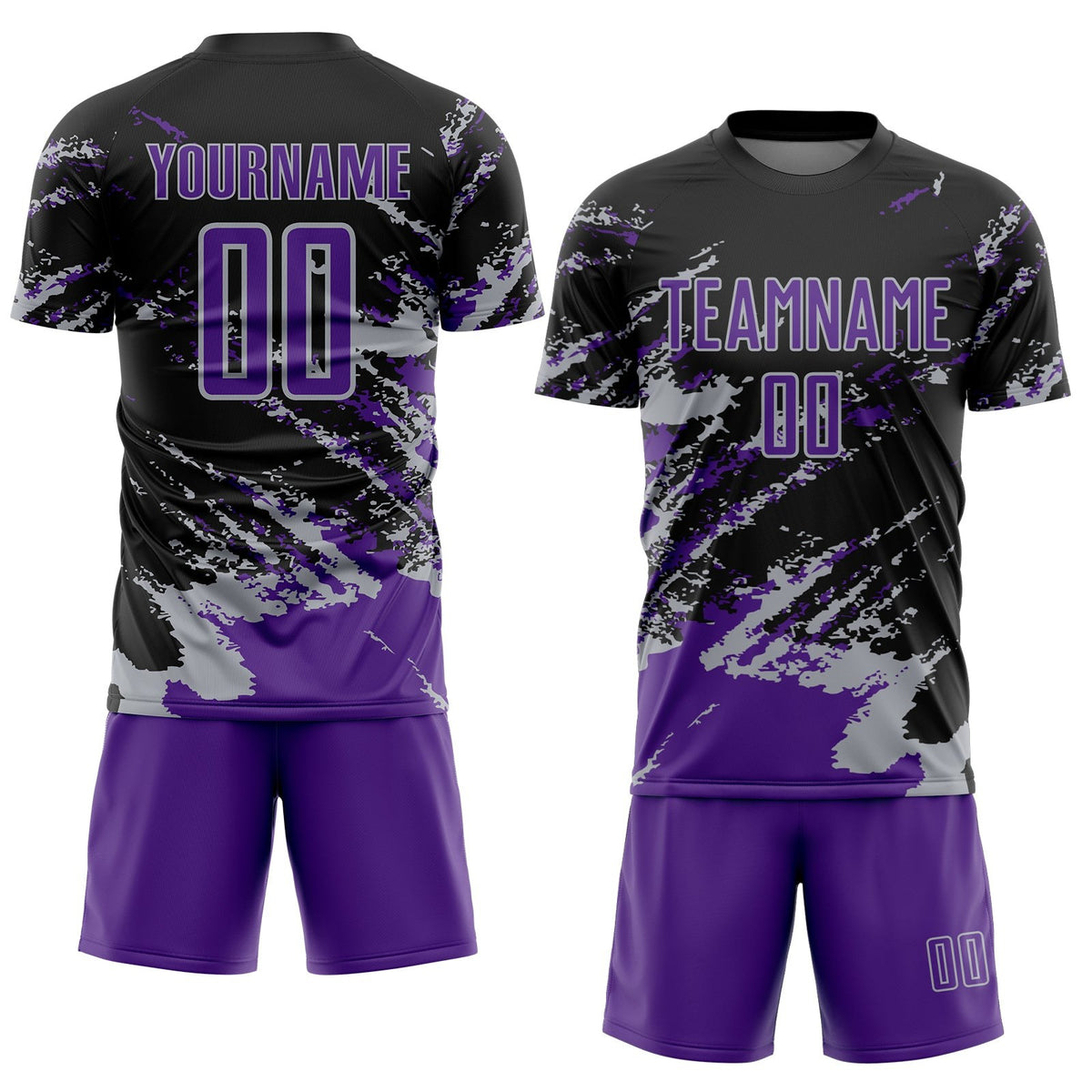 Custom Black Purple-Gray Abstract Fragment Art Splash Sports Sublimation Soccer Uniform Jersey photo 2