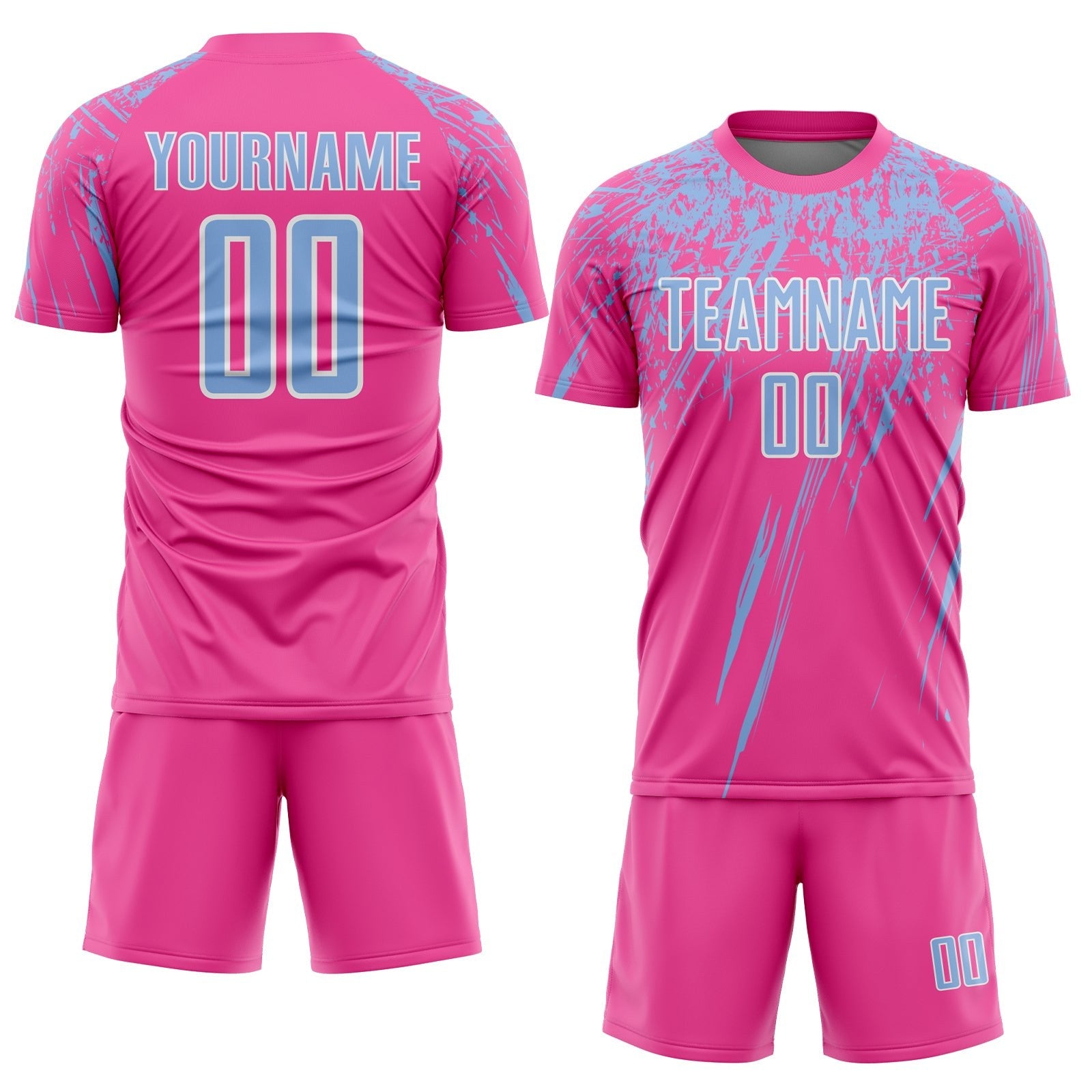 Custom Pink Light Blue-White Splash Sports Sublimation Soccer Uniform Jersey photo 2