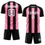 Custom Black White-Pink Stripes Sports Sublimation Soccer Uniform Jersey photo 2
