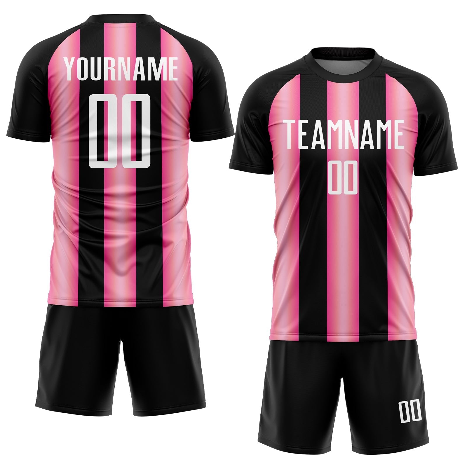 Custom Black White-Pink Stripes Sports Sublimation Soccer Uniform Jersey photo 2